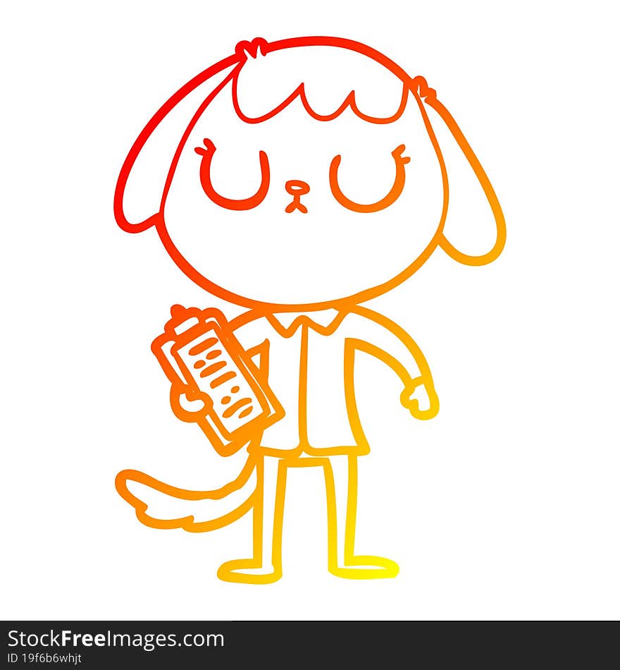 warm gradient line drawing of a cute cartoon dog wearing office shirt