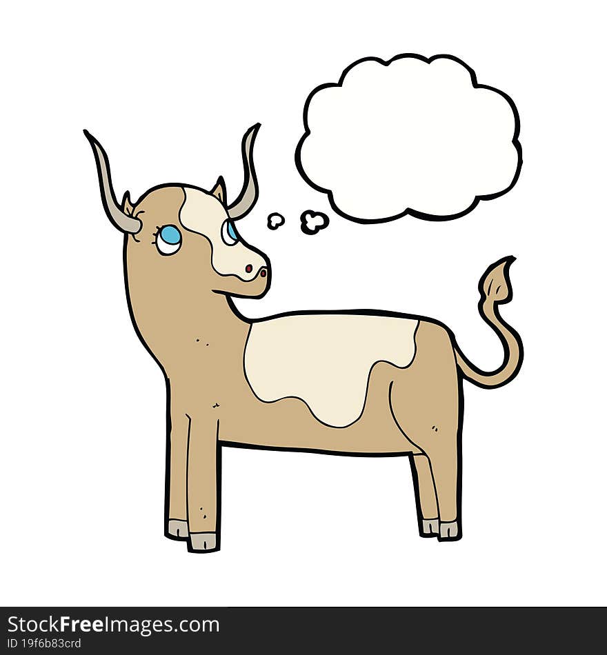 cartoon cow with thought bubble