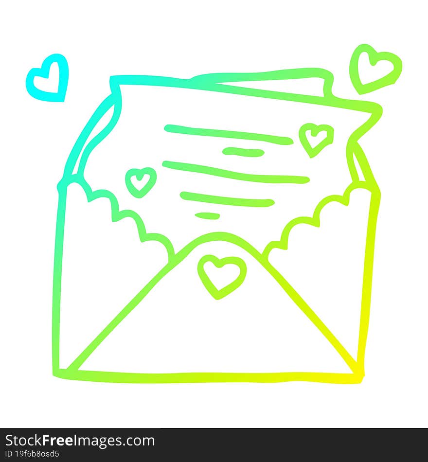 cold gradient line drawing of a cartoon love letter