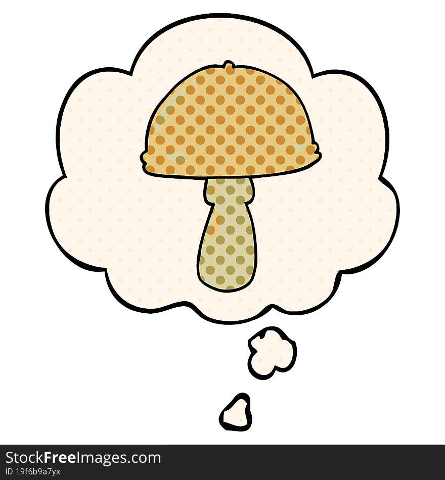 cartoon mushroom and thought bubble in comic book style