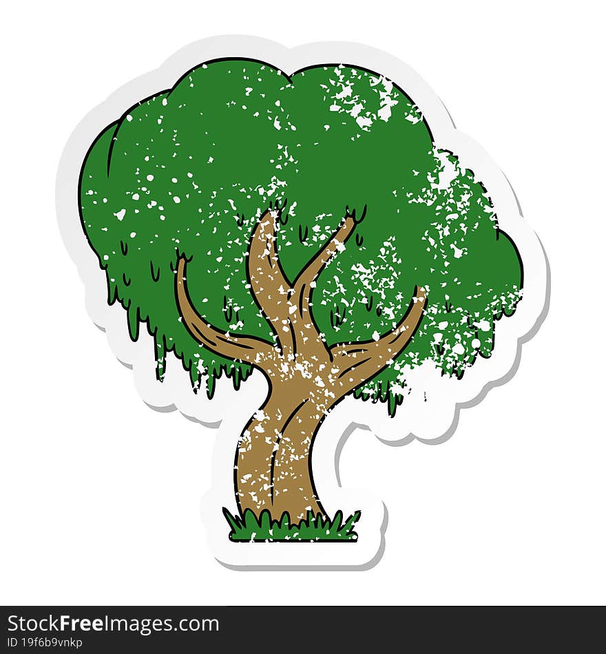 hand drawn distressed sticker cartoon doodle of a green tree