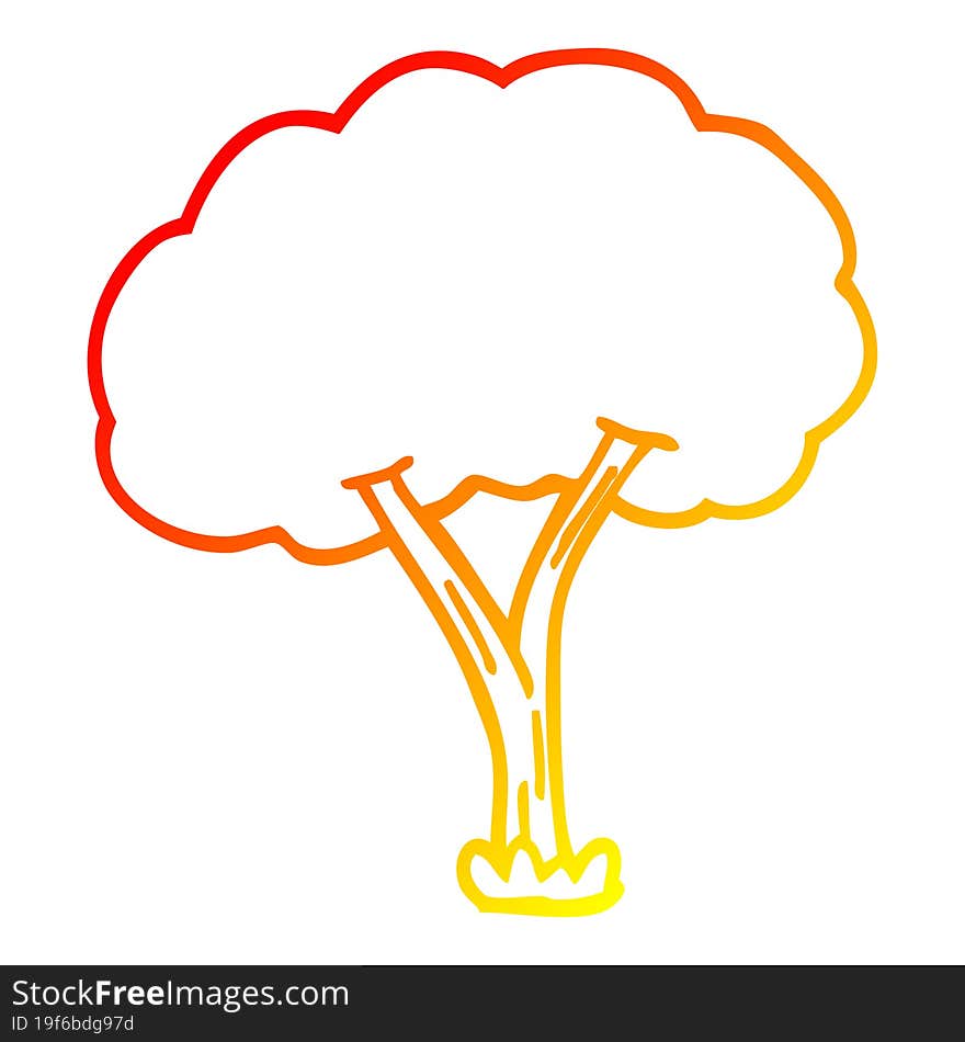 warm gradient line drawing of a cartoon blooming tree