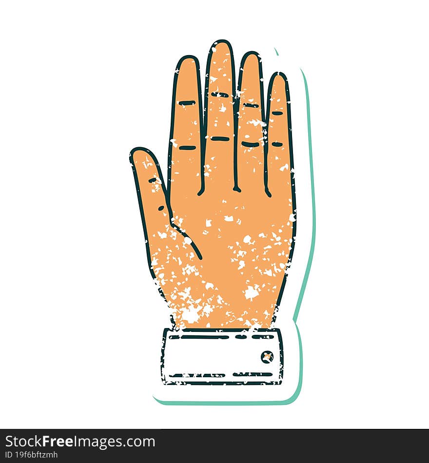 Distressed Sticker Tattoo Style Icon Of A Hand