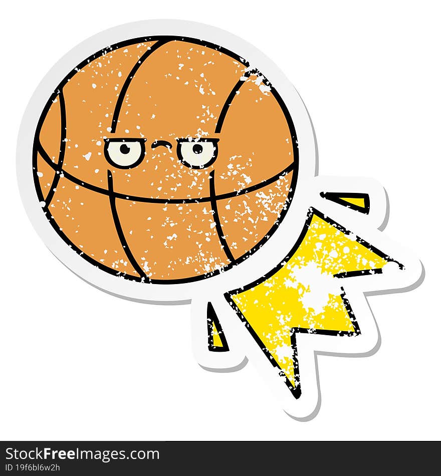 distressed sticker of a cute cartoon basketball