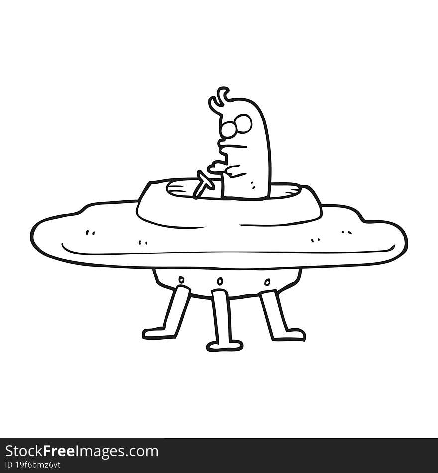 black and white cartoon flying saucer