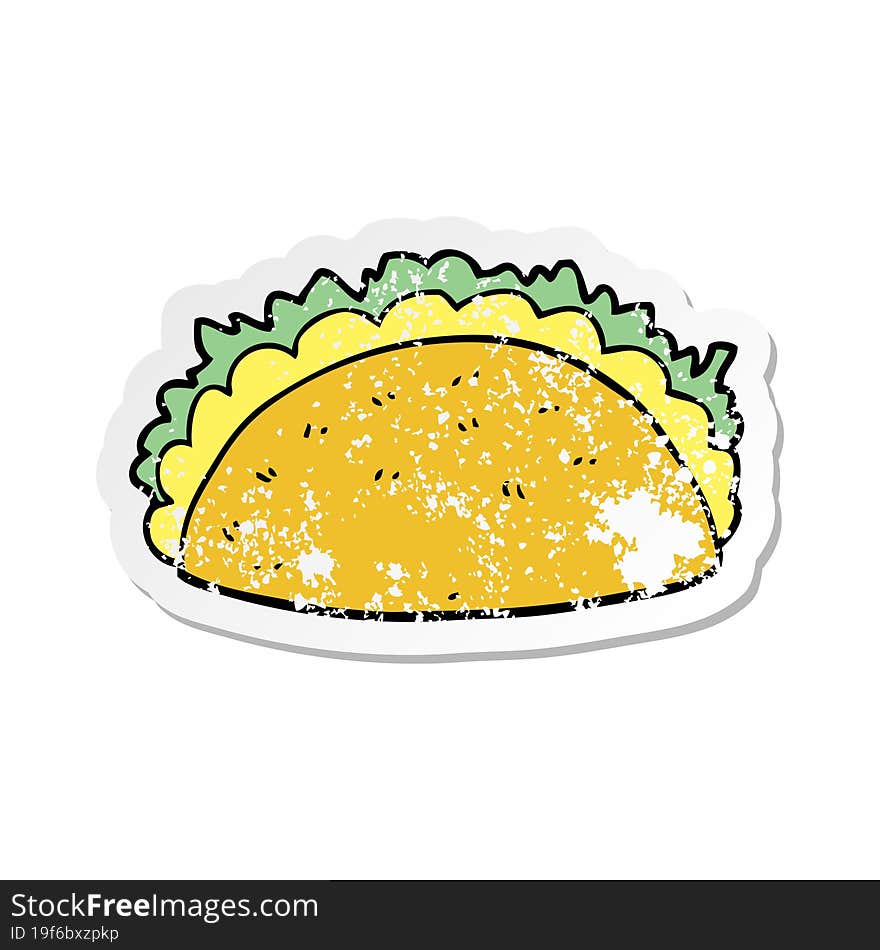 distressed sticker of a cartoon taco