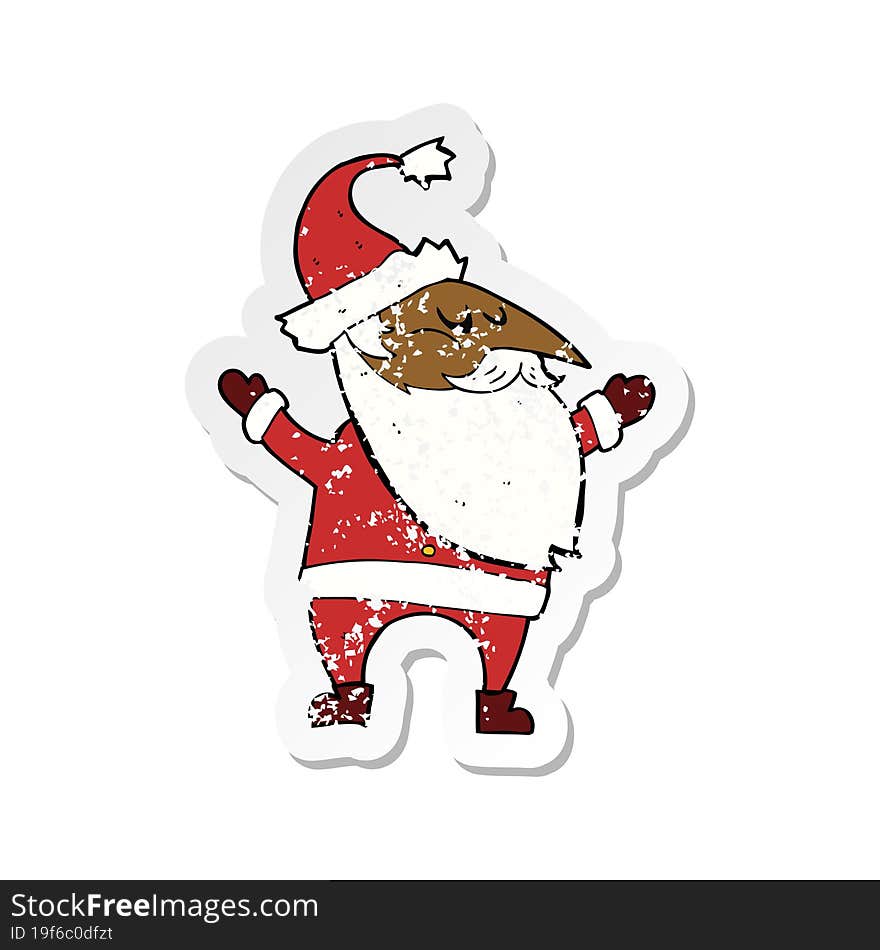 retro distressed sticker of a cartoon santa claus