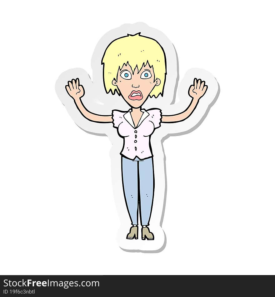 sticker of a cartoon woman stressing out