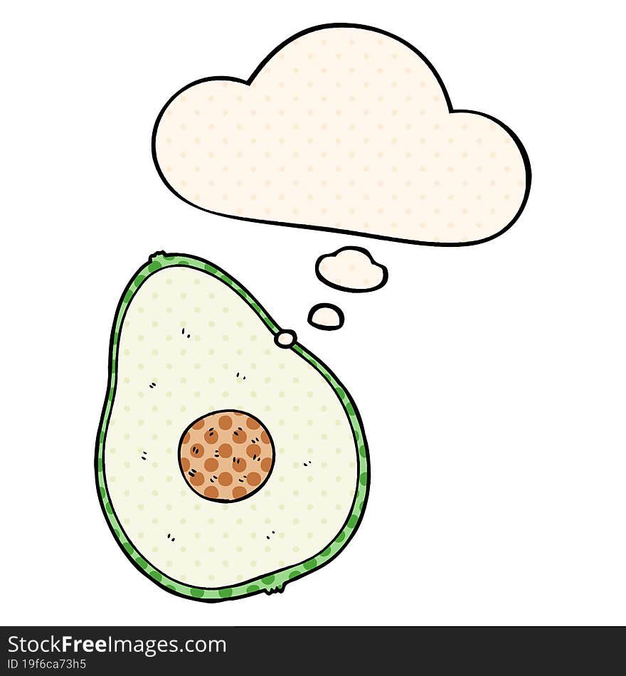 Cartoon Avocado And Thought Bubble In Comic Book Style