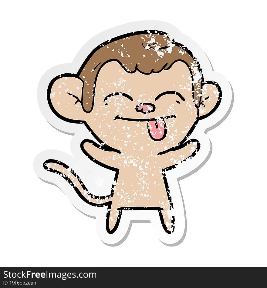 distressed sticker of a funny cartoon monkey