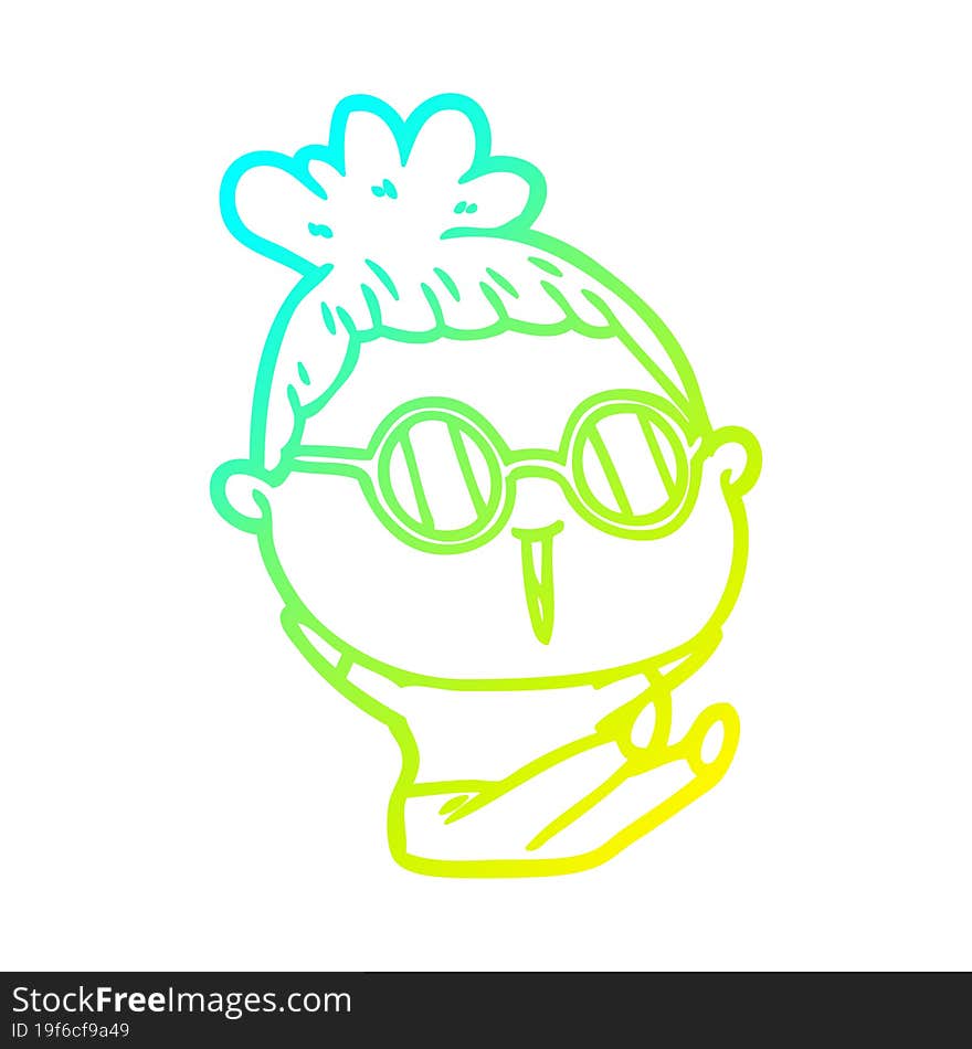 cold gradient line drawing of a cartoon woman wearing spectacles