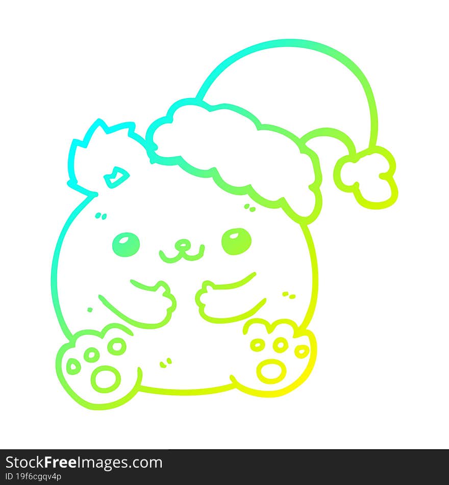 cold gradient line drawing of a cute cartoon christmas bear