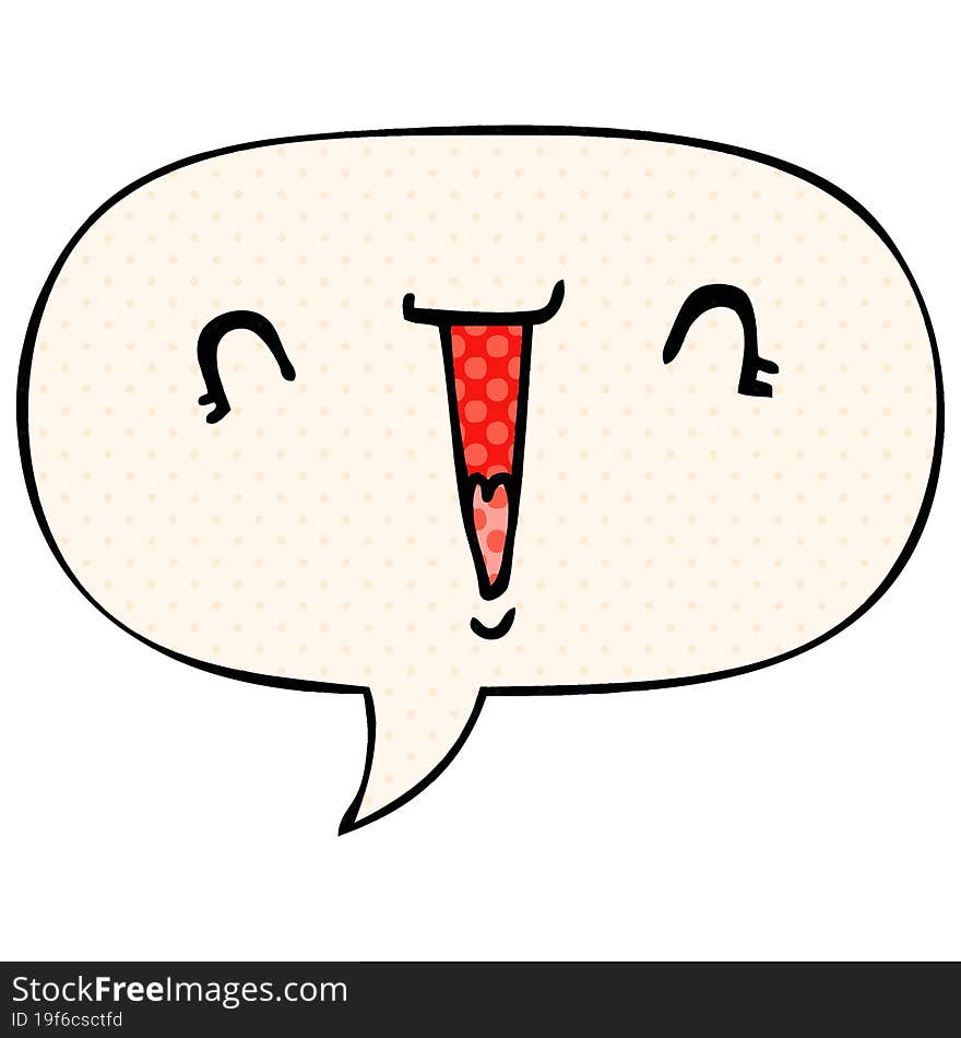 cute cartoon face with speech bubble in comic book style