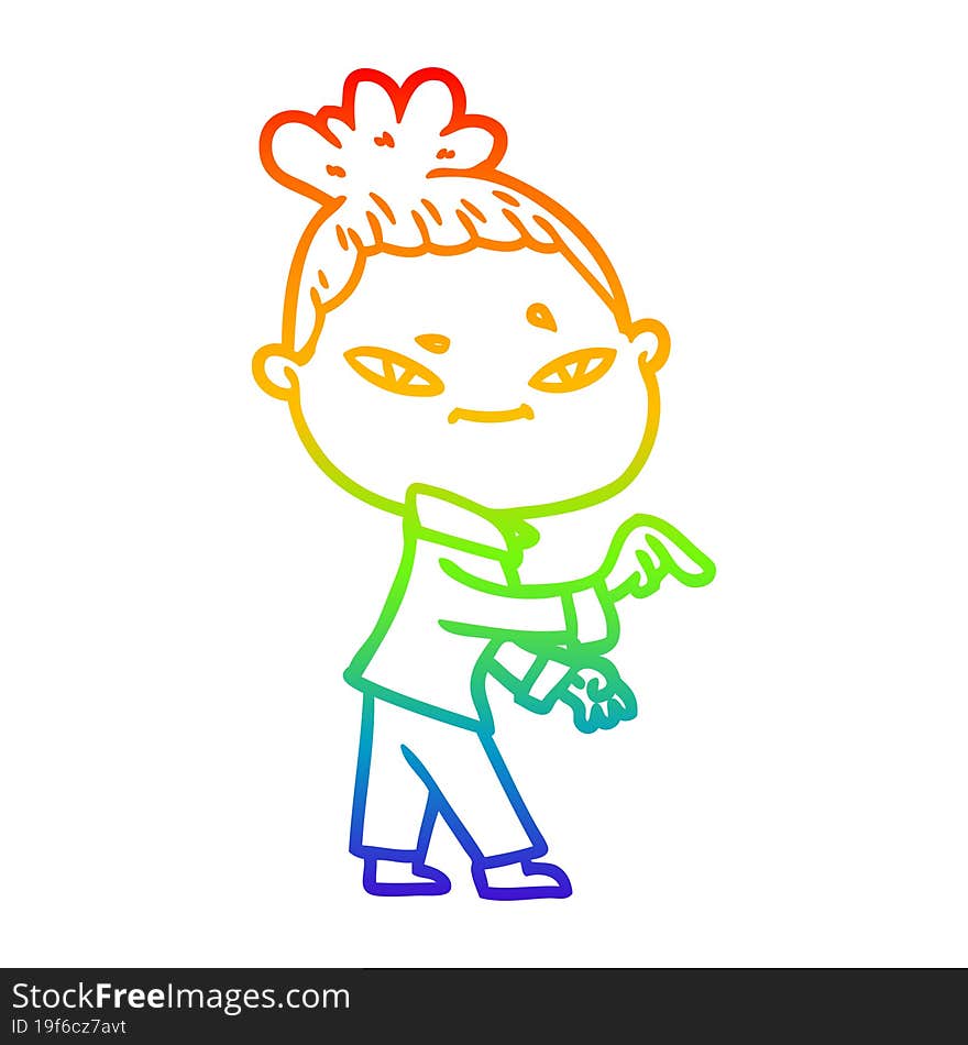 rainbow gradient line drawing of a cartoon woman