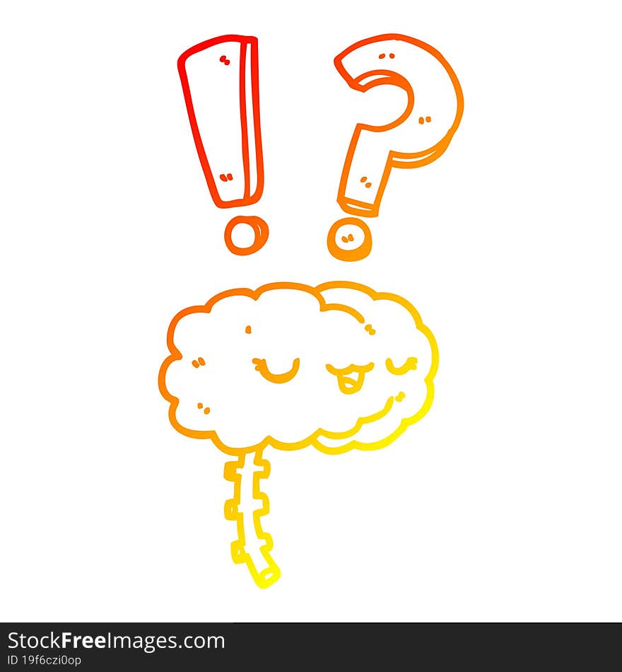 Warm Gradient Line Drawing Cartoon Curious Brain