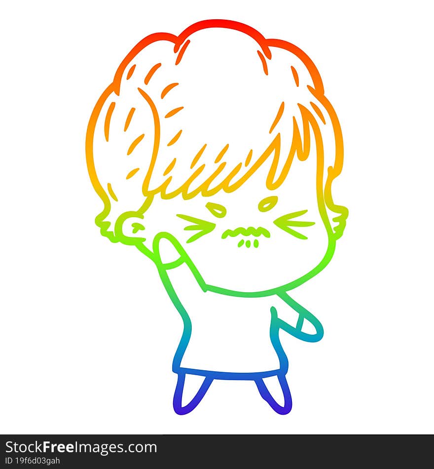 rainbow gradient line drawing cartoon frustrated woman