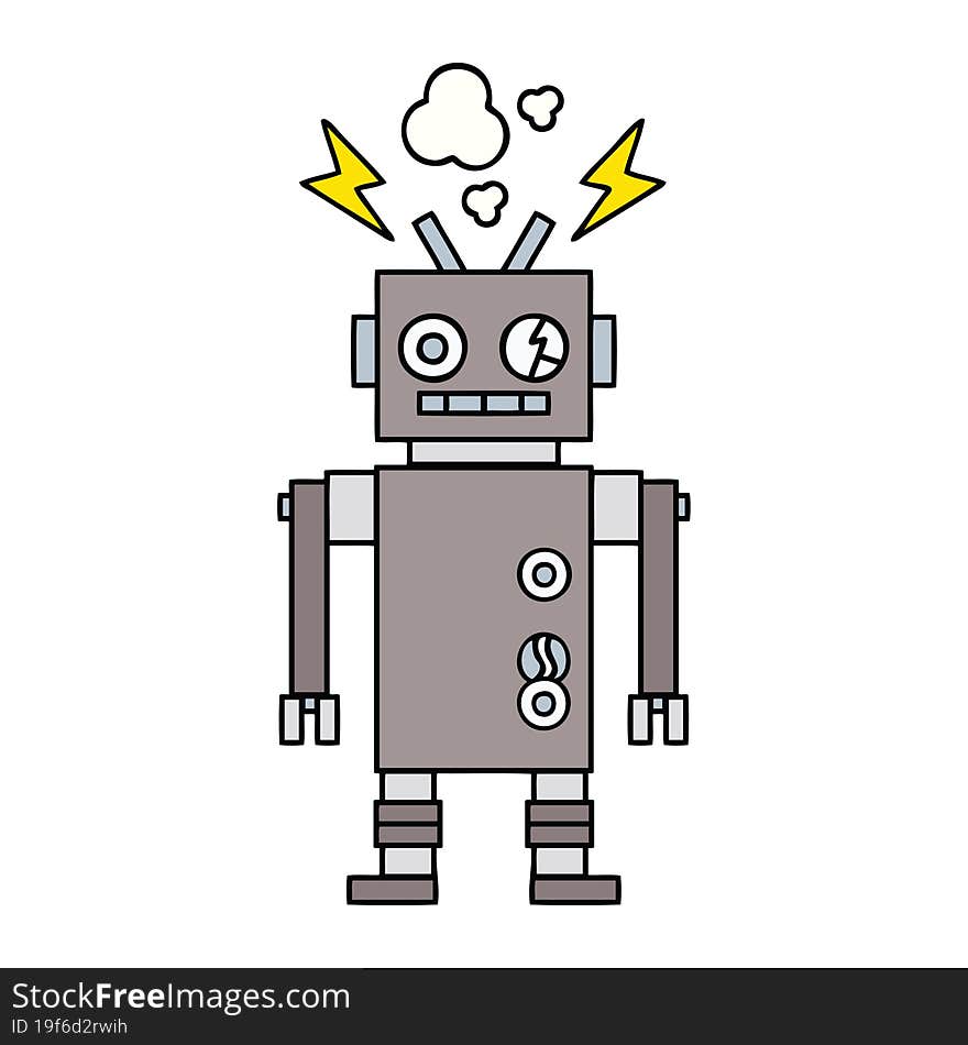 cute cartoon of a malfunctioning robot