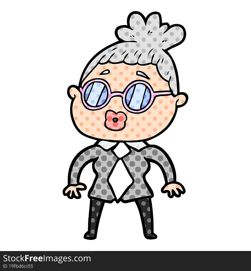 cartoon office woman wearing spectacles. cartoon office woman wearing spectacles