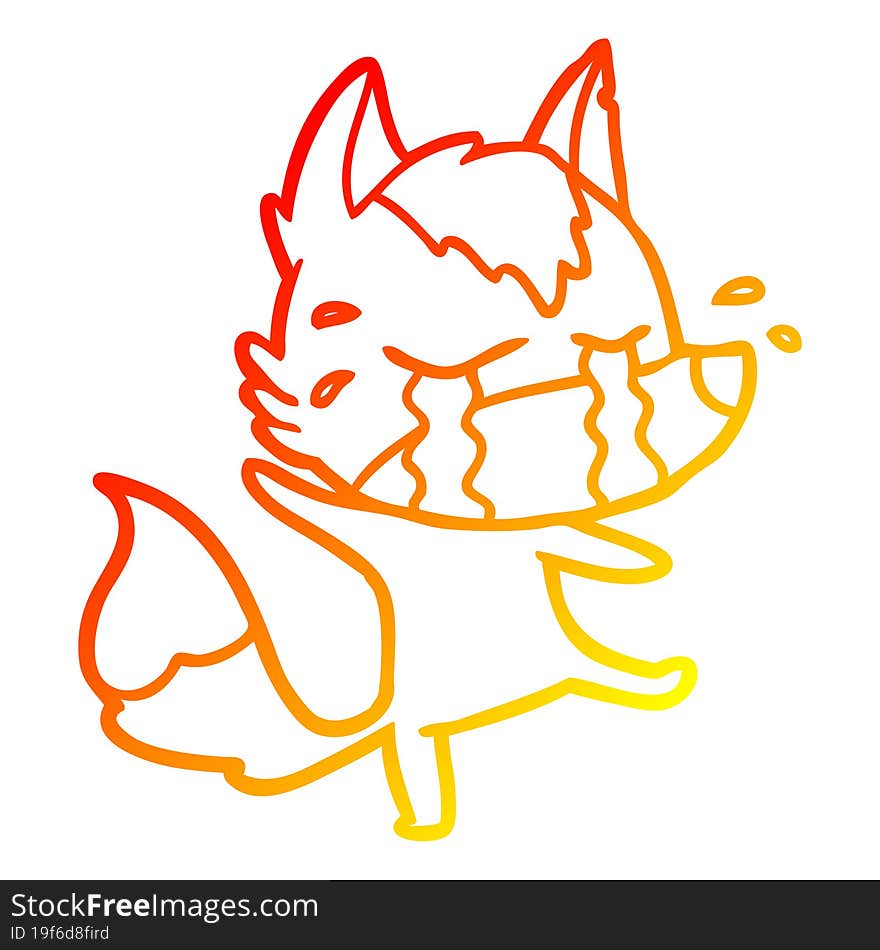 warm gradient line drawing cartoon crying wolf