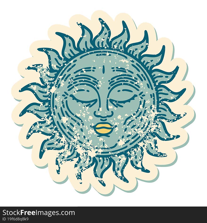 Distressed Sticker Tattoo Style Icon Of A Sun