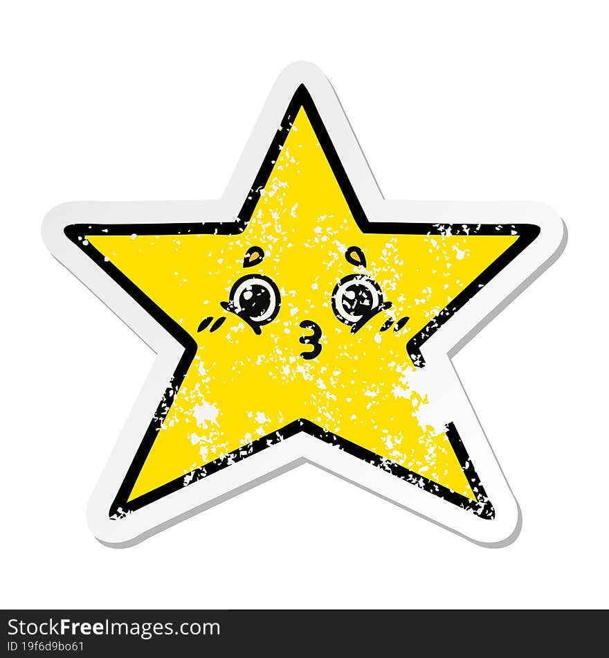 distressed sticker of a cute cartoon gold star