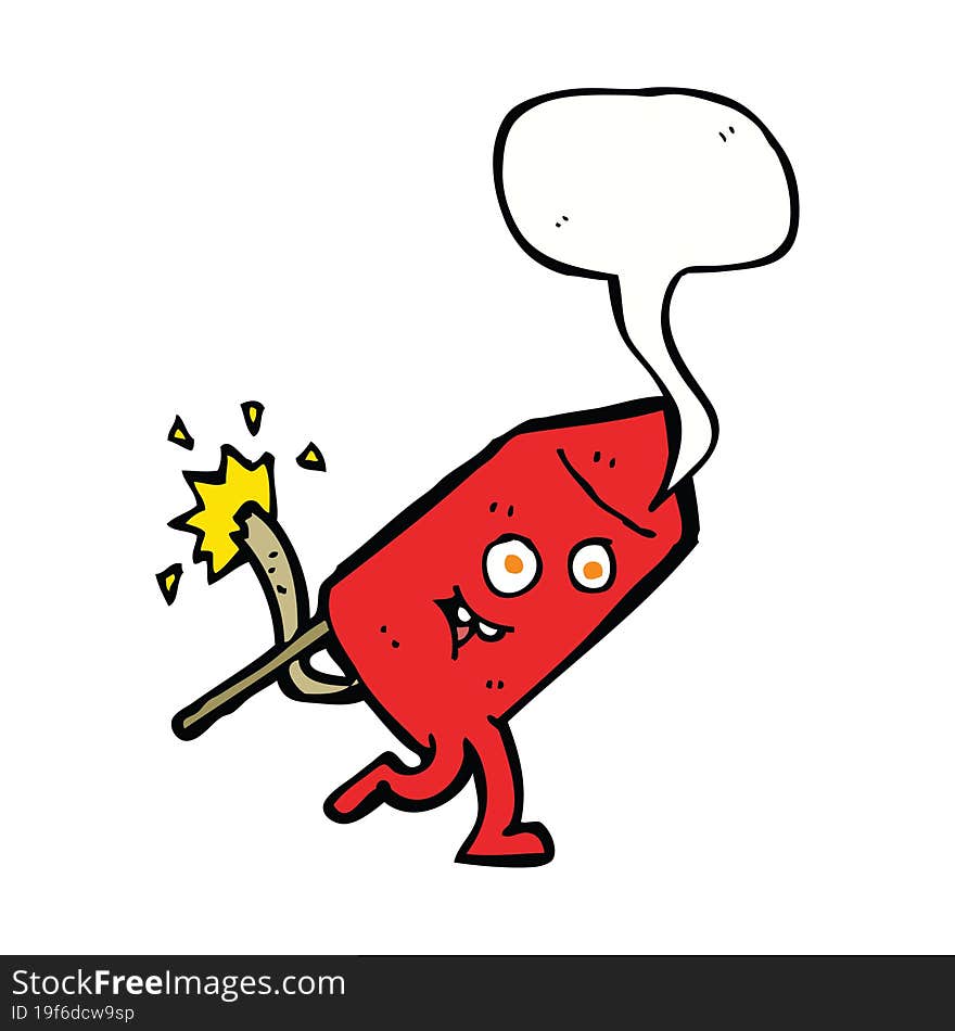 cartoon funny firework character with speech bubble