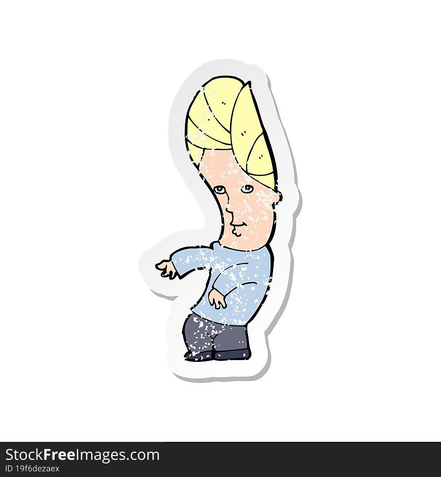 retro distressed sticker of a cartoon man with no worries