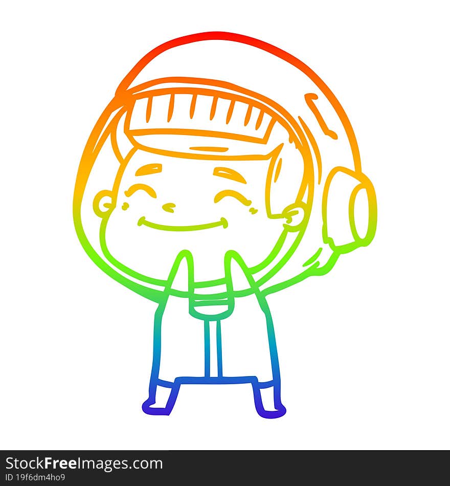 rainbow gradient line drawing of a happy cartoon astronaut