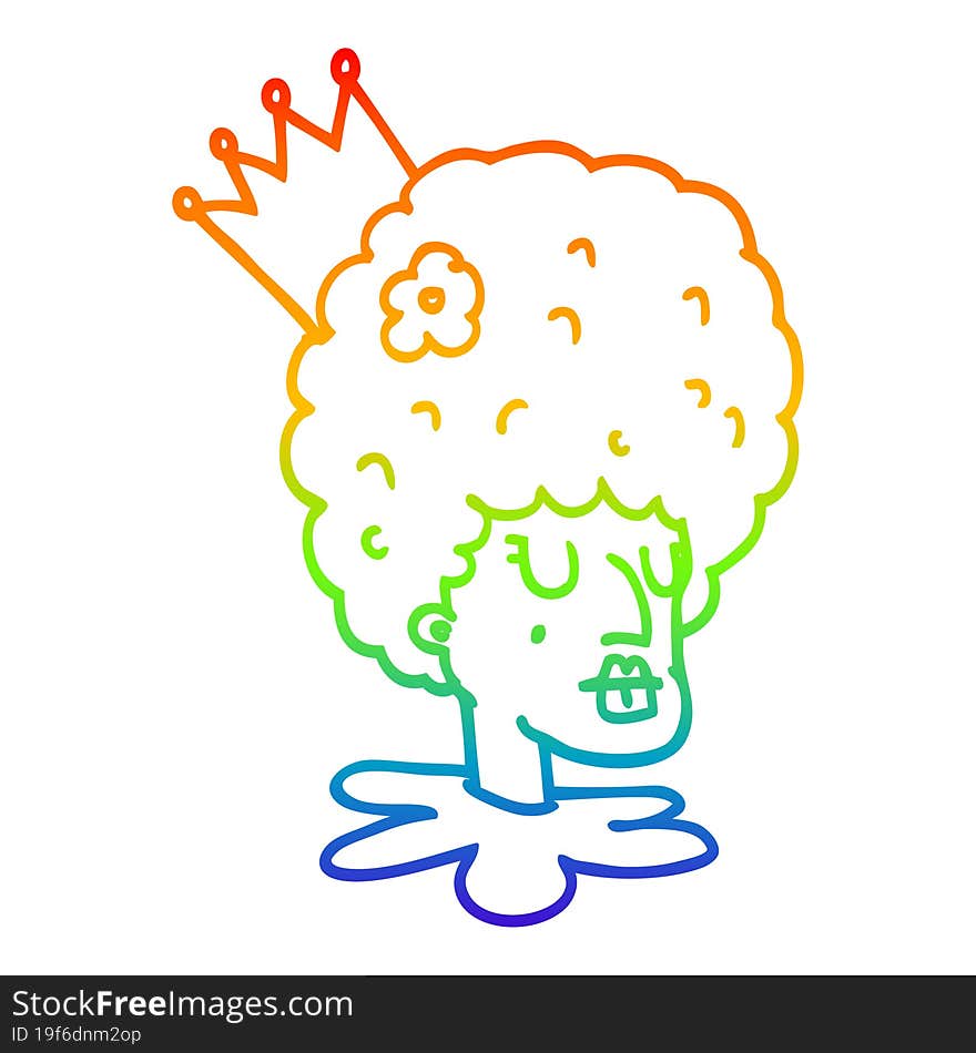 rainbow gradient line drawing cartoon queen in makeup and huge wig