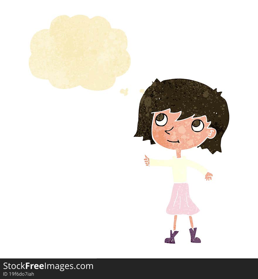 Cartoon Happy Girl With Thought Bubble