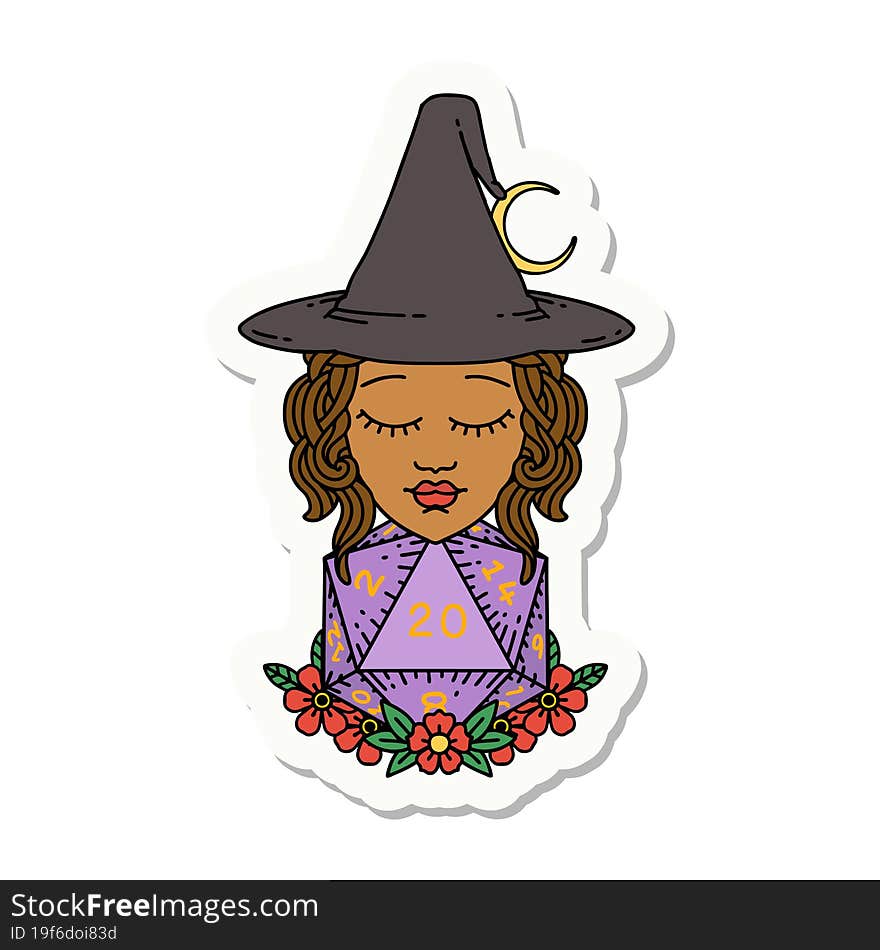 Human Witch With Natural Twenty Dice Roll Sticker