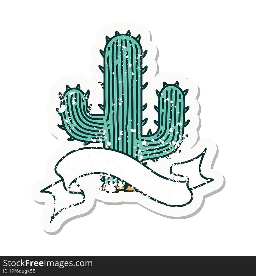 grunge sticker with banner of a cactus