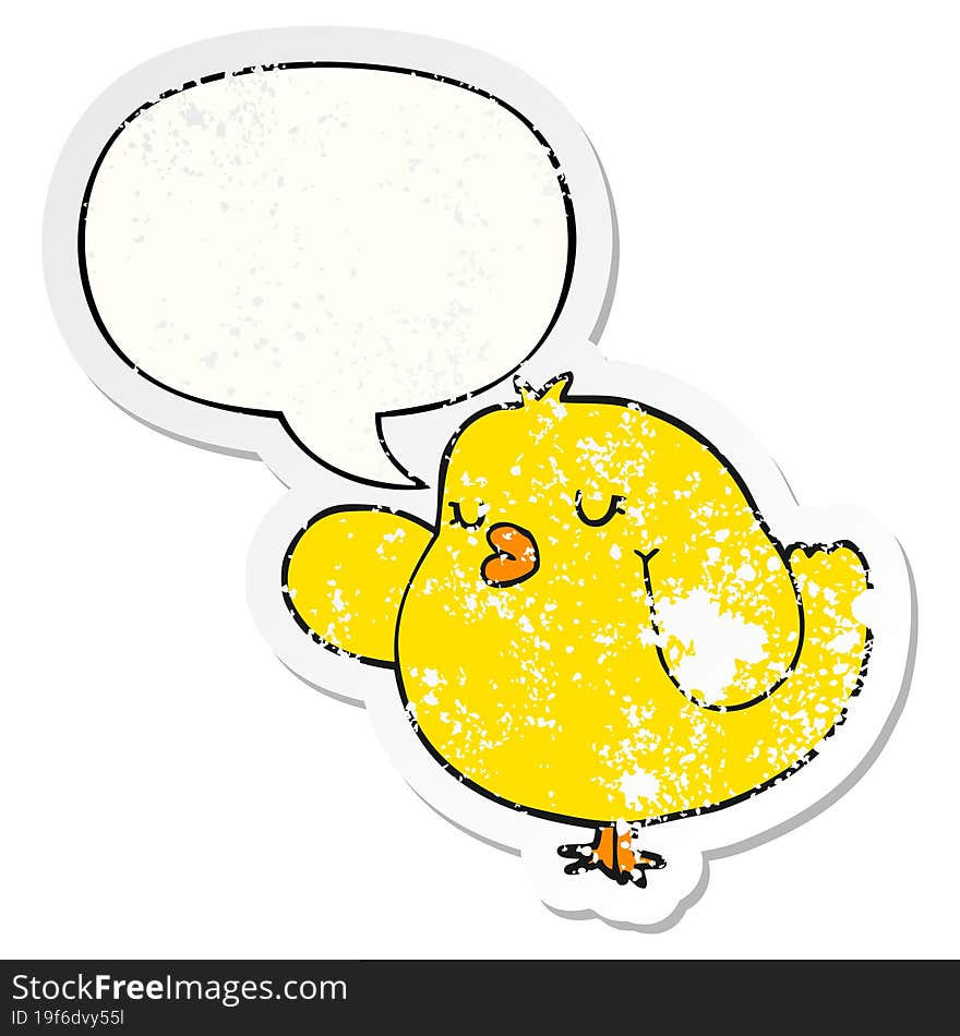 cartoon bird and speech bubble distressed sticker