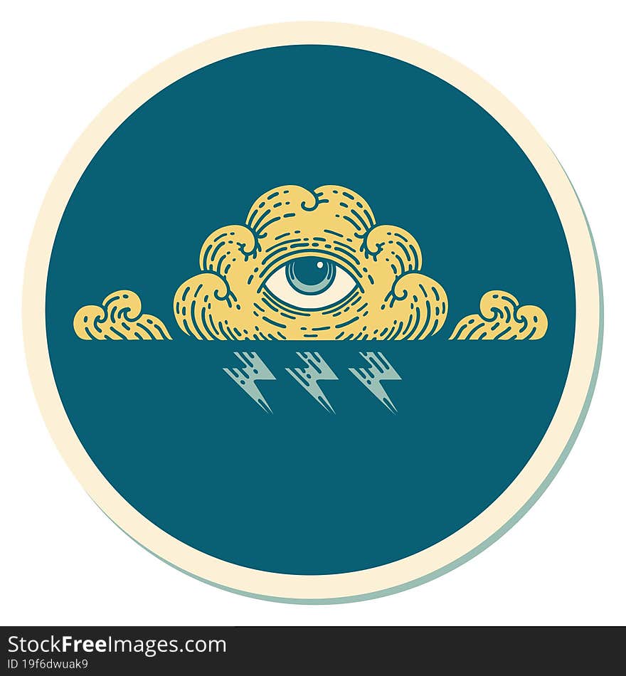 sticker of tattoo in traditional style of an all seeing eye cloud. sticker of tattoo in traditional style of an all seeing eye cloud