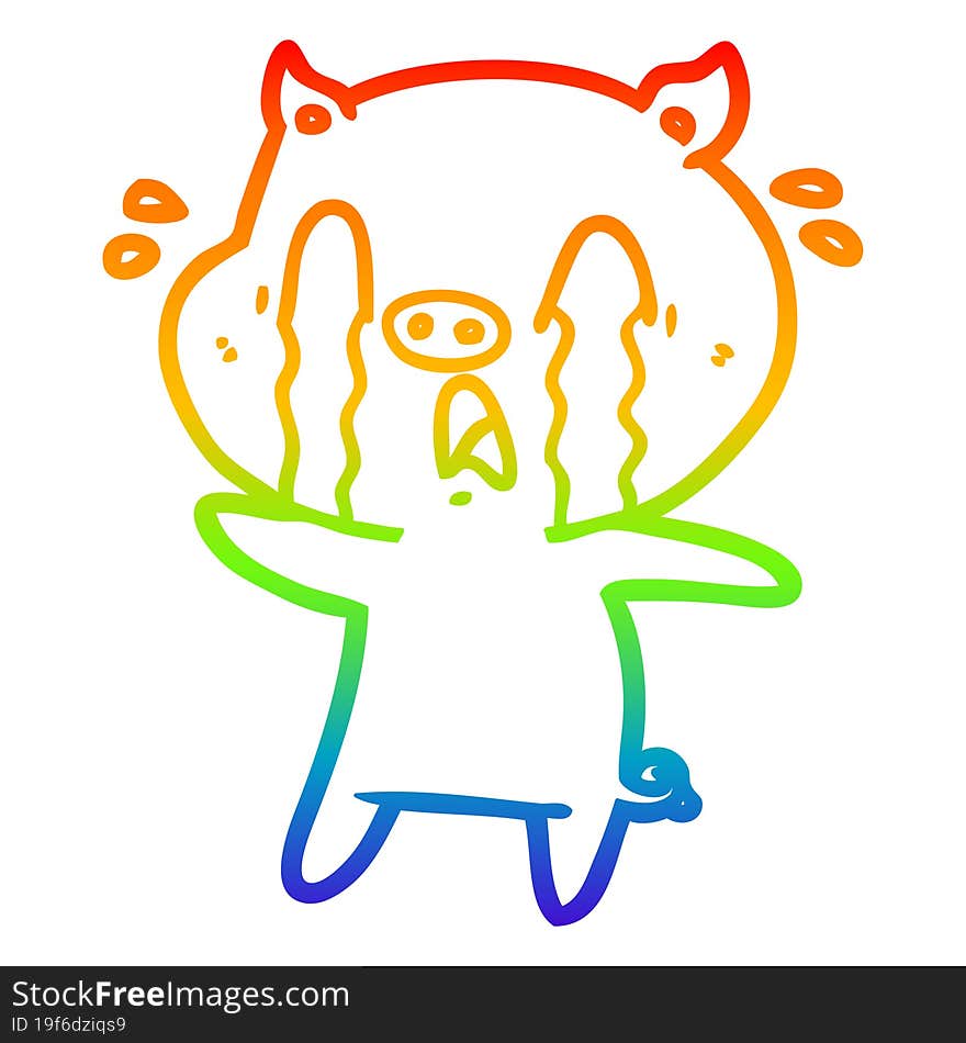 Rainbow Gradient Line Drawing Crying Pig Cartoon