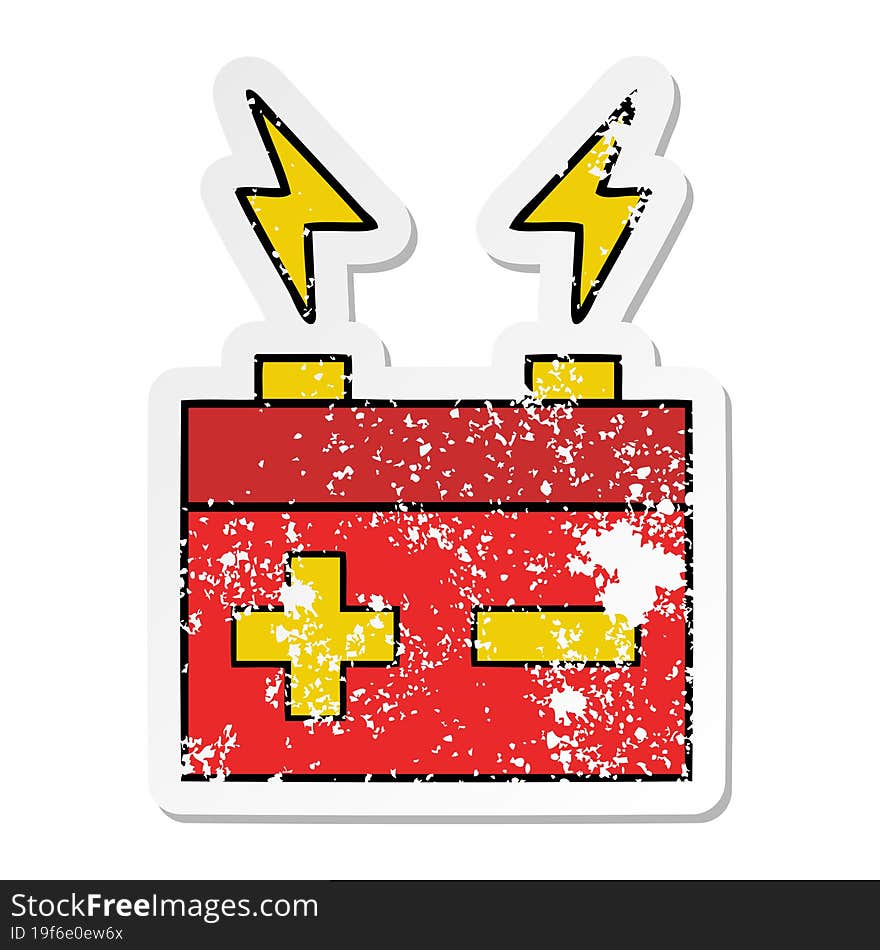 distressed sticker of a cute cartoon electrical battery