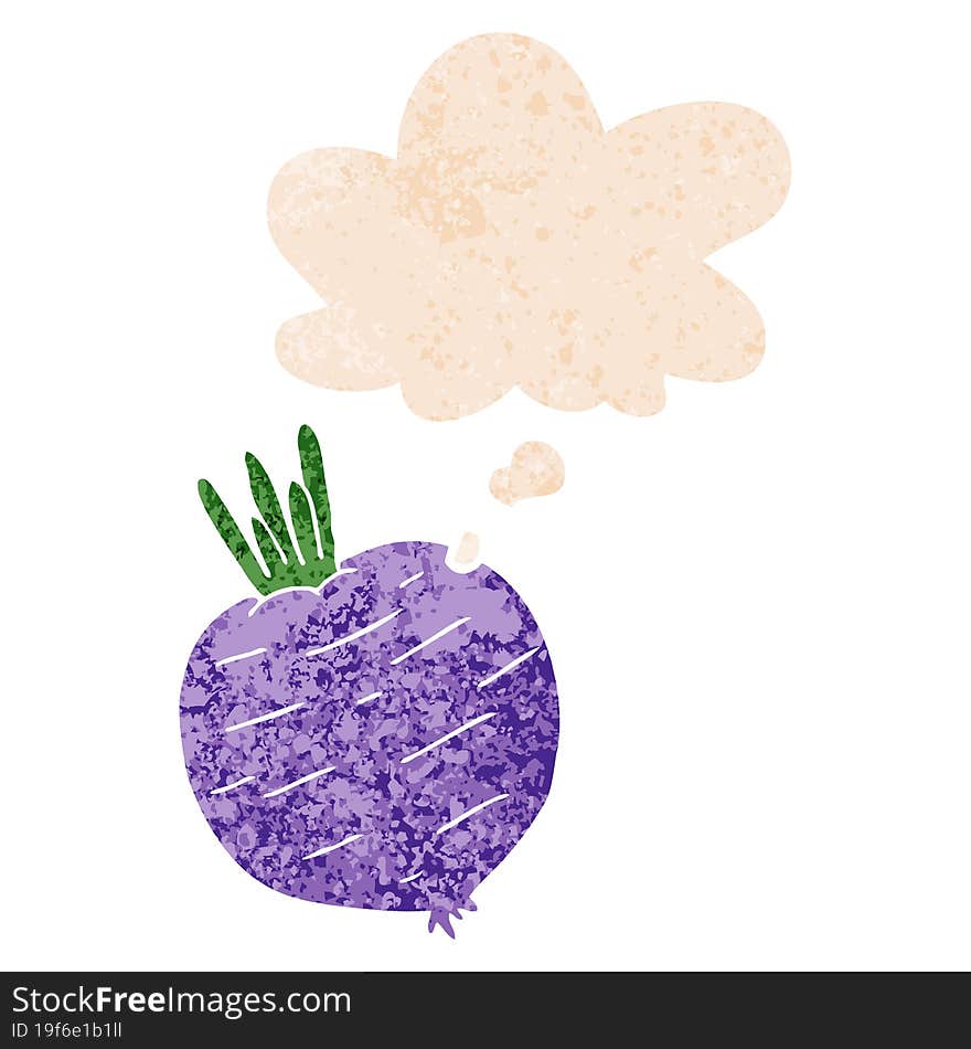 Cartoon Vegetable And Thought Bubble In Retro Textured Style