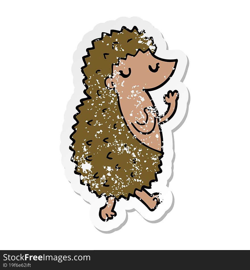 distressed sticker of a cartoon hedgehog