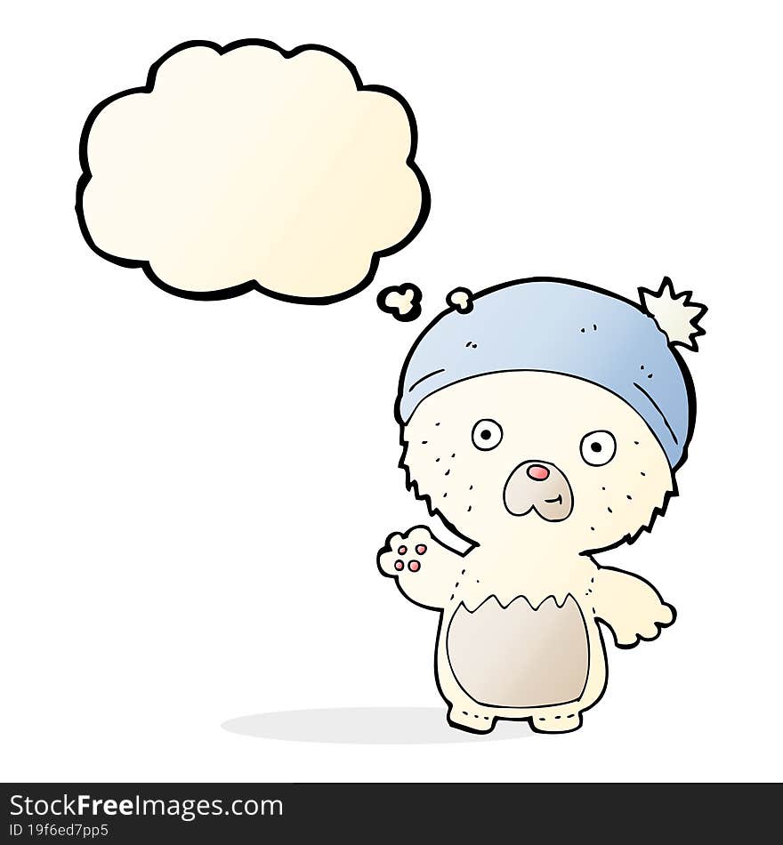 cartoon cute teddy bear in hat with thought bubble