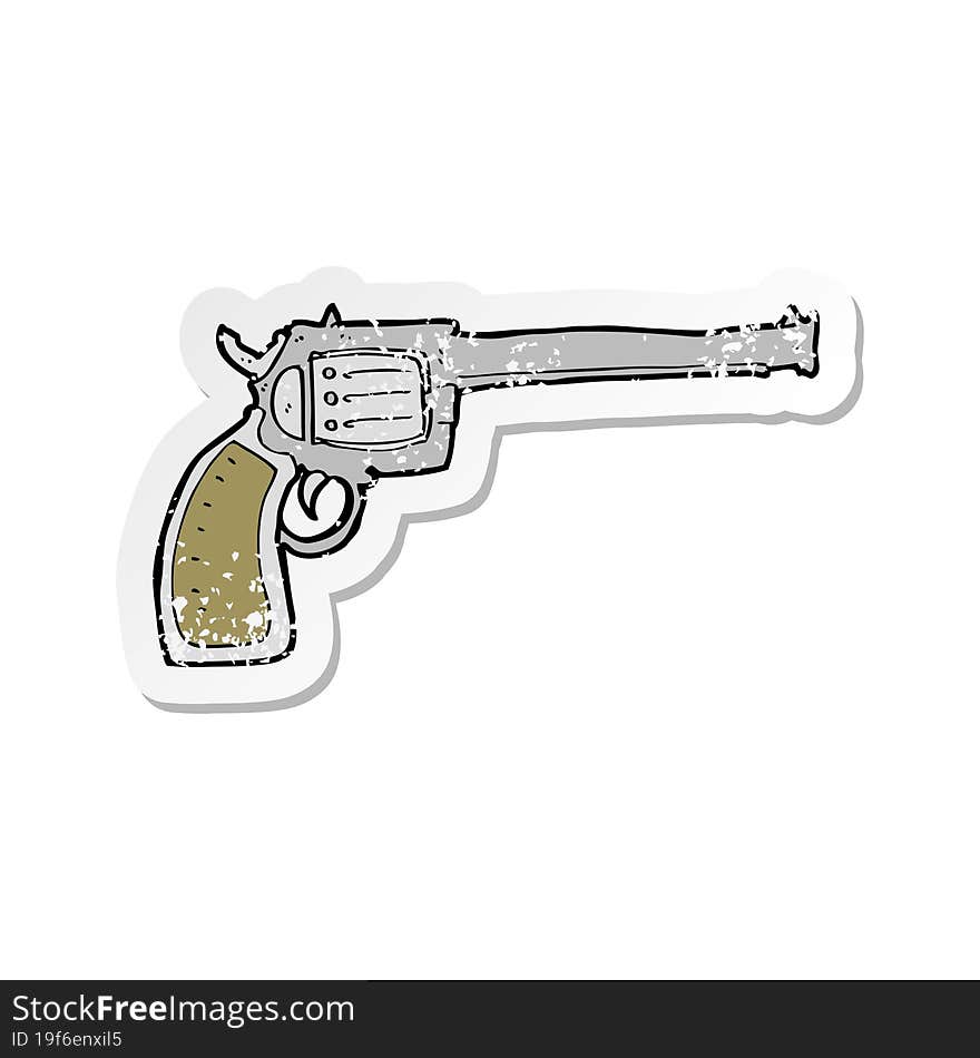 retro distressed sticker of a cartoon gun