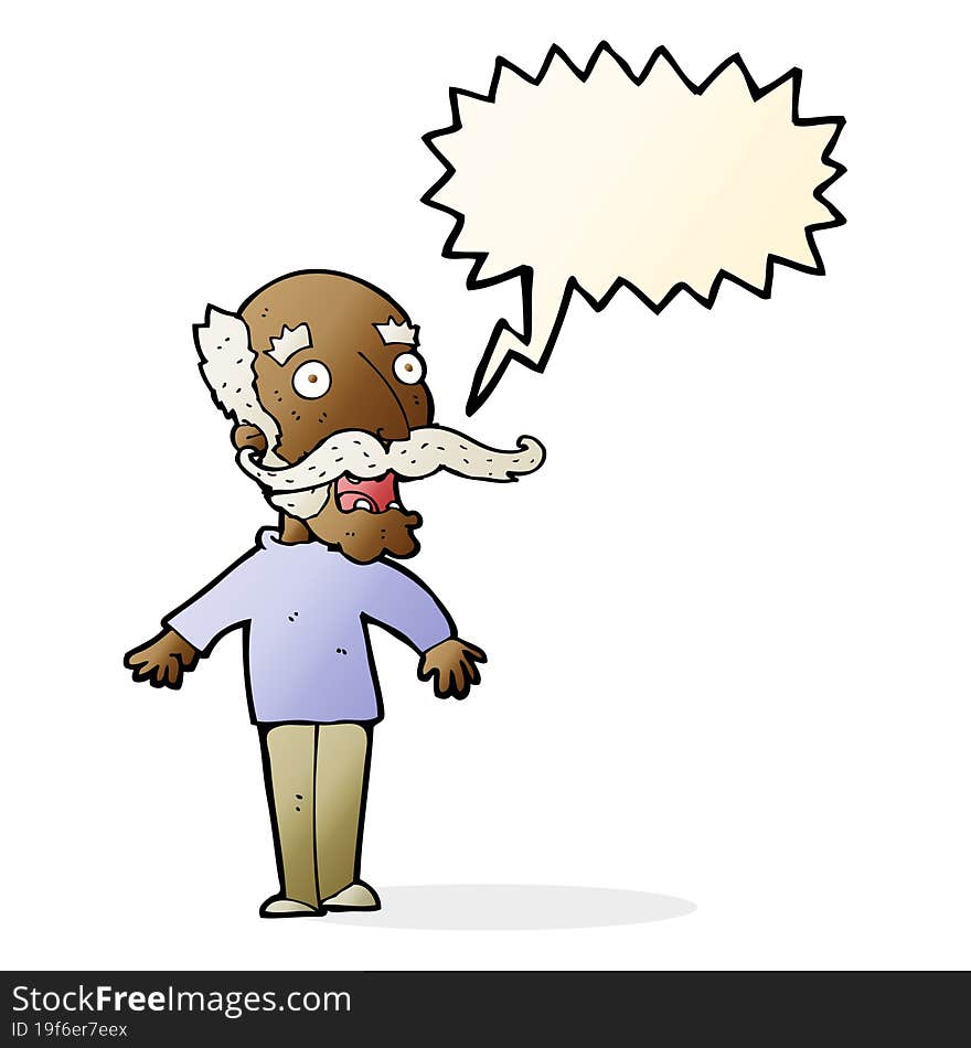 cartoon old man gasping in surprise with speech bubble