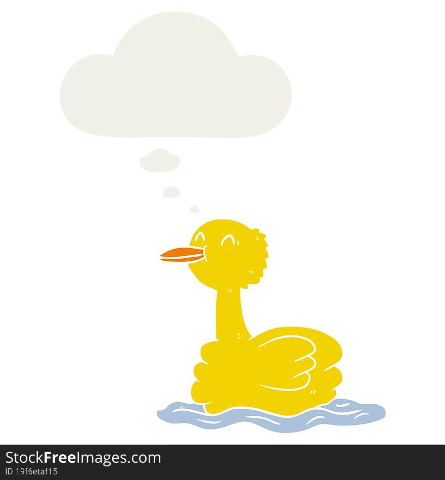 Cartoon Duck And Thought Bubble In Retro Style