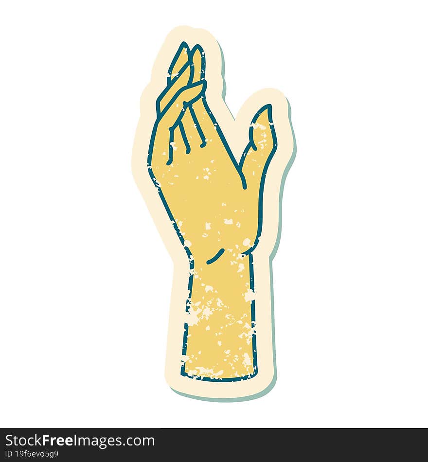 iconic distressed sticker tattoo style image of a hand. iconic distressed sticker tattoo style image of a hand