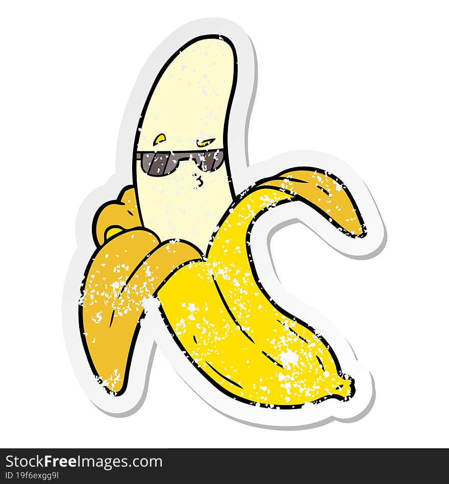 distressed sticker of a cartoon banana