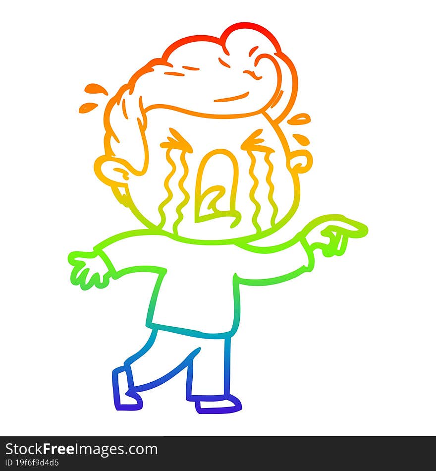 rainbow gradient line drawing of a cartoon crying man