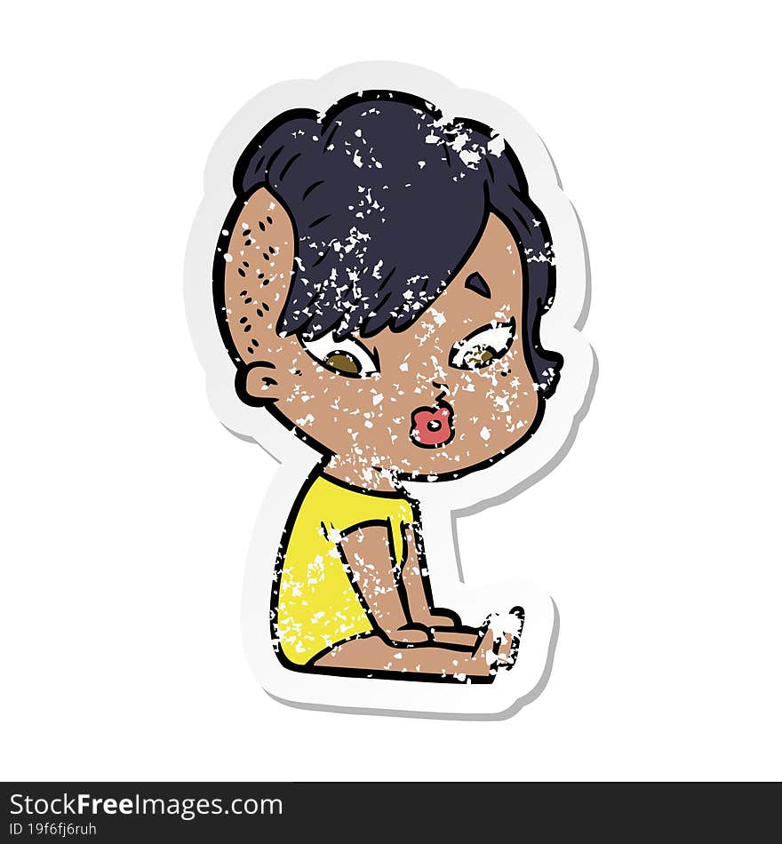 distressed sticker of a cartoon surprised girl