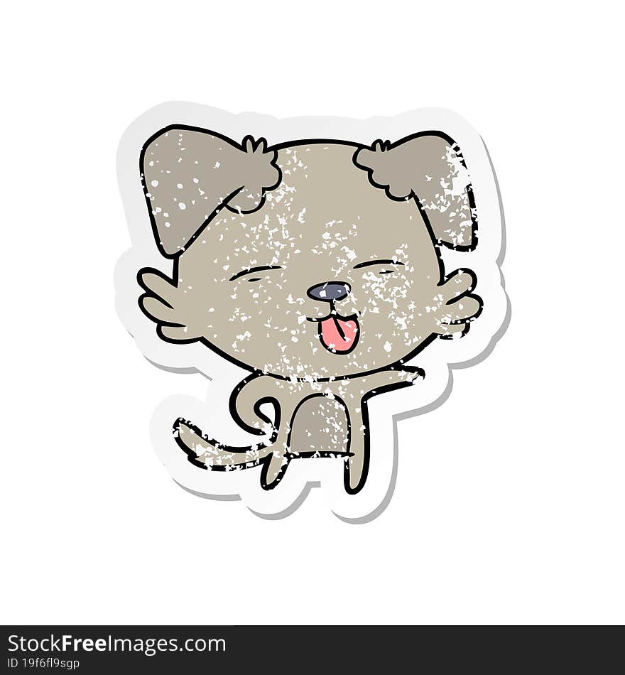 Distressed Sticker Of A Cartoon Dog Sticking Out Tongue