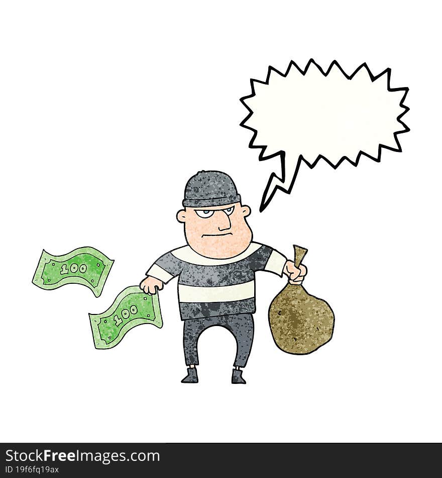 speech bubble textured cartoon bank robber