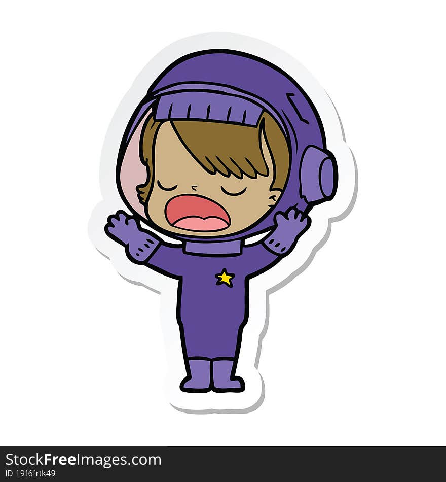 sticker of a cartoon astronaut girl talking