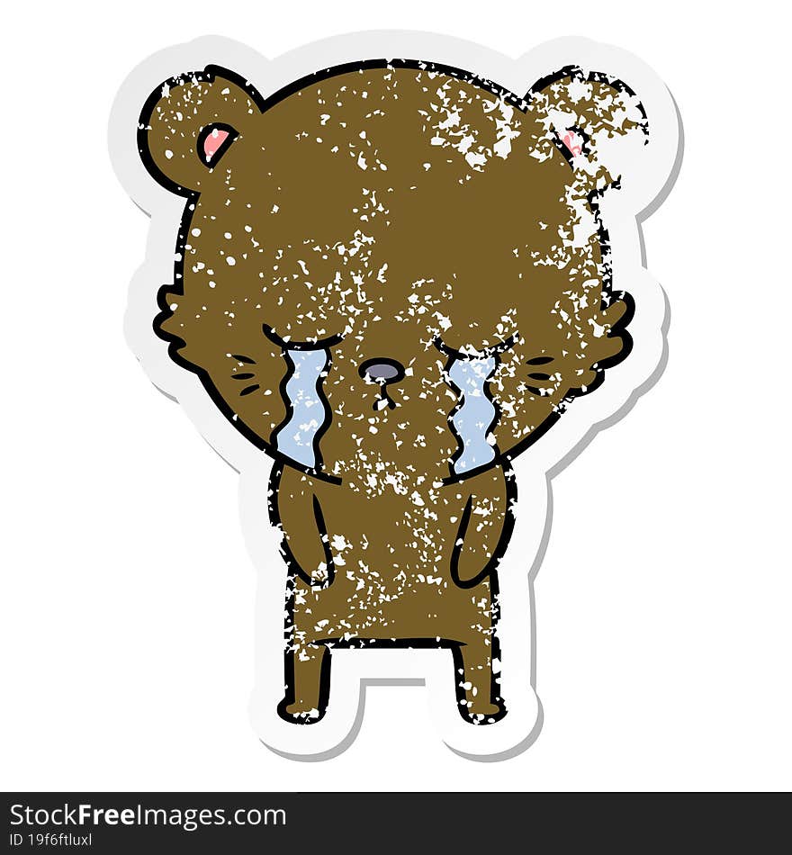 distressed sticker of a crying cartoon bear